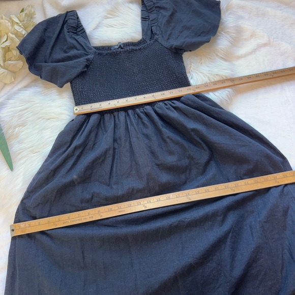 Madewell Lucie Black Smocked Square Neck Flutter Sleeve Linen Blend Midi Dress L - Picture 11 of 11